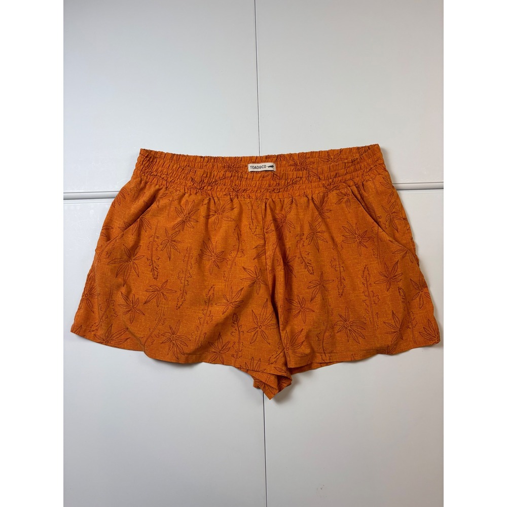 Toad&Co High Waist Burnt Orange Floral Shorts Women Large Elastic Waist